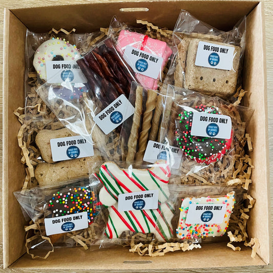 2025 Xmas Doggy Box of Goodies - Lots of Treats and choice of Toy Gift